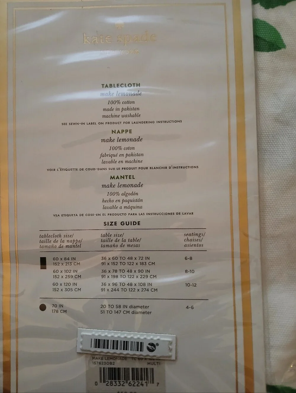 Kate Spade New York Lemons Tablecloth 60
